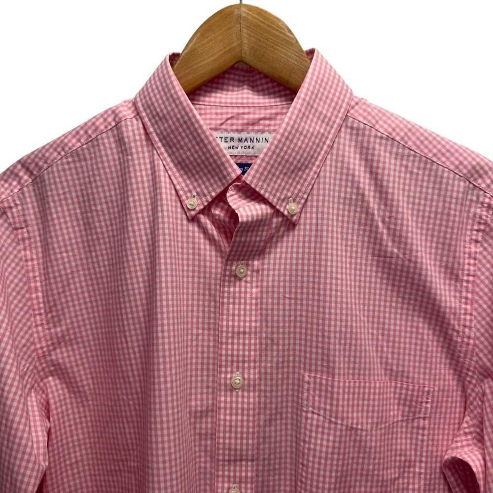 Peter Manning Mens Size 4 Slim Pink/White Checkered Button Down Cotton Shirt euc